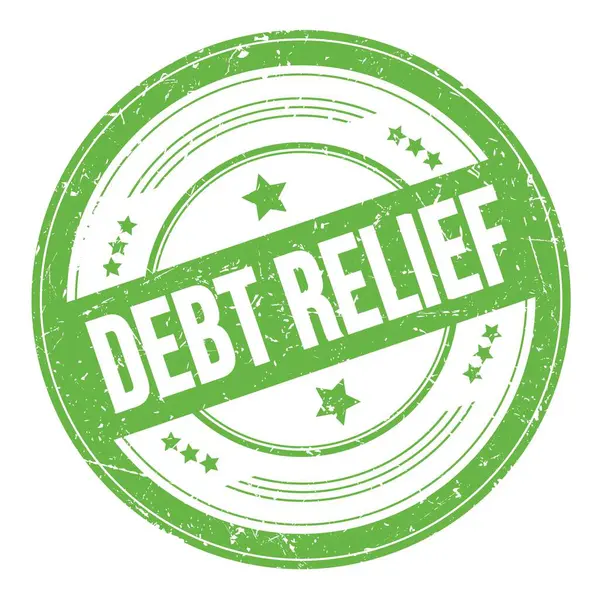 Yeşil yuvarlak grungy desen damgalı DEBT RELIEF metin.