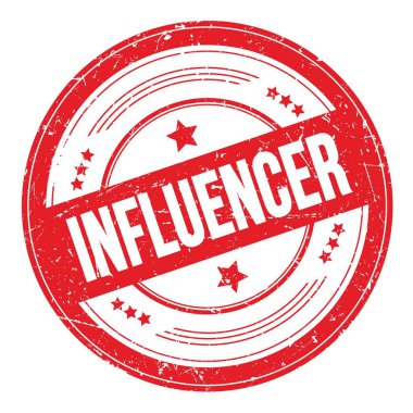 Kırmızı yuvarlak grungy desen damgalı INFUENCER metin.