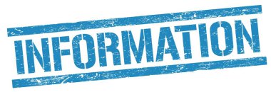 Mavi grungy dikdörtgen mühür işareti üzerine Bilgilendirme metni.