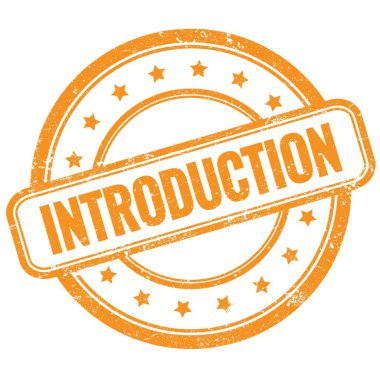 Turuncu, eski, pasaklı, yuvarlak lastik damgalı INTRODUCTION metni.