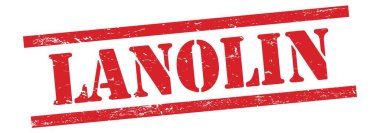 Kırmızı grungy vintage kauçuk damgalı LANOLIN metni.