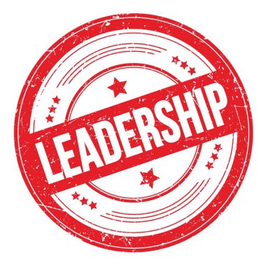 Kırmızı yuvarlak grungy doku damgası üzerine Leadership metni.