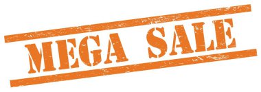 Turuncu grungy dikdörtgen vintage damgalı MEGA satış metni.