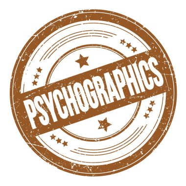 Kahverengi yuvarlak dokuma damgası üzerine PSYCHOGRAPHICS metin.