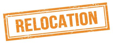 Turuncu grungy vintage dikdörtgen damgalı RElokasyon metni.