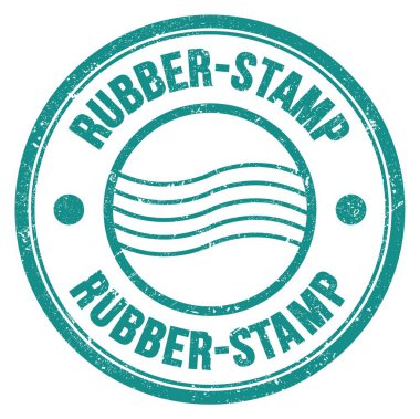 Mavi yuvarlak posta puluna yazılmış rubber-stamp kelimesi
