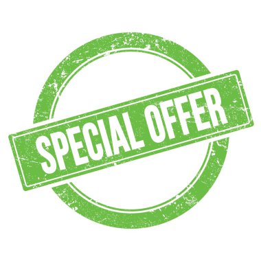 Yeşil grungy yuvarlak vintage pul üzerine özel teklif metni.