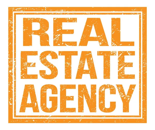Real Estate Agencja Napisana Pomarańczowym Znaku Grungy — Zdjęcie stockowe