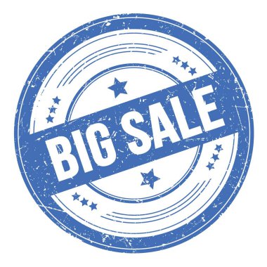 Mavi yuvarlak grungy desen damgalı BIG satış metni.