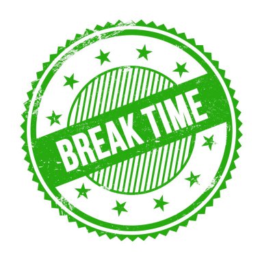 Yeşil grungy zig zag kenarlarında yazılan break TIME metni pul etrafında.