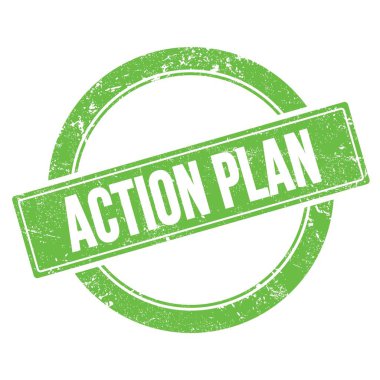 Yeşil grungy yuvarlak vintage pul üzerinde AcTION Planlama metin.