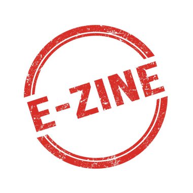 Kırmızı grungy vintage yuvarlak damgalı E-ZINE metni.
