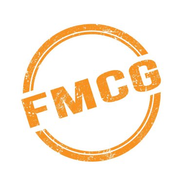 Turuncu grungy vintage yuvarlak pulla yazılmış FMCG metni.