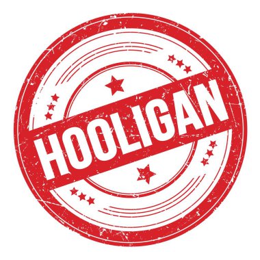 Kırmızı yuvarlak grungy desen damgası üzerine HOOLIGAN metin.