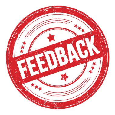 Kırmızı yuvarlak grungy doku damgası üzerine FEEDback metni.