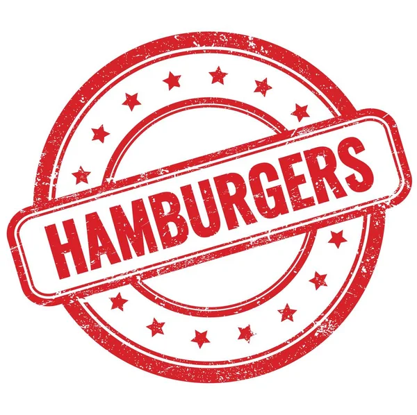 Hamburgers Text Röd Vintage Grungy Runda Gummi Stämpel — Stockfoto