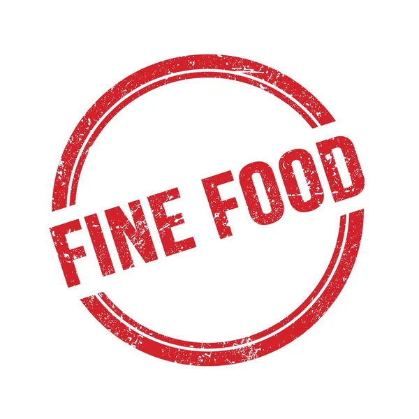 Текст Fine Food Написаний Червоній Гранжевій Вінтажної Круглої Марки — стокове фото