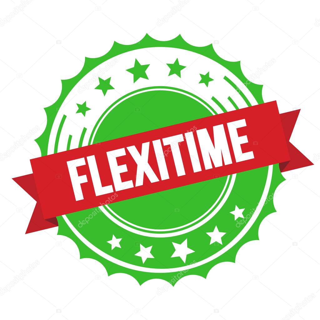 FLEXITIME text on red green ribbon badge stamp.