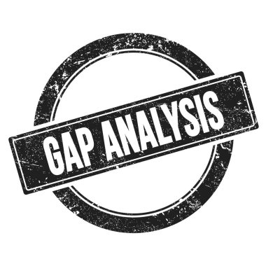 Siyah grungy round vintage pulu üzerine GAP ANALYSIS metni.