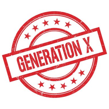 GENERATION X metin kırmızı yuvarlak vintage kauçuk damga üzerine yazılmış.