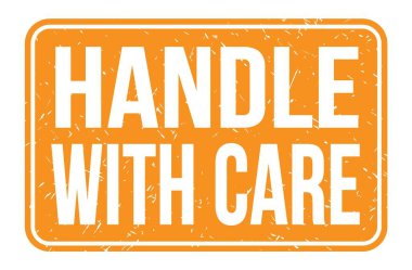 CARE İLE, turuncu dikdörtgen mühür üzerine yazılmış kelimeler