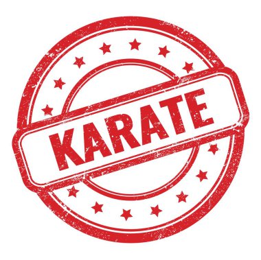 Kırmızı grungy vintage yuvarlak kauçuk damga üzerine karate metni.
