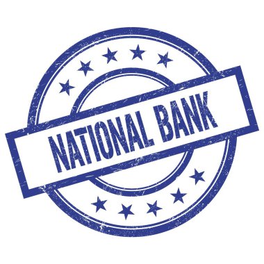 ULUSAL BANK metin mavi yuvarlak vintage kauçuk damga üzerine yazılmış.