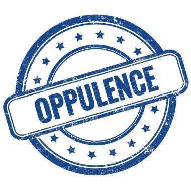 OPPULENCE mavi vintage grungy yuvarlak kauçuk damga metni.