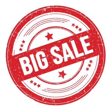 Kırmızı yuvarlak grungy desen damgalı BIG satış metni.