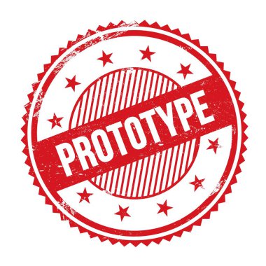 Kırmızı grungy zig zag kenarları yuvarlak mühür üzerine yazılmış PROTOTYPE metin.