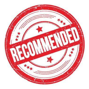 Kırmızı yuvarlak grungy desen damgalı RECOMENDED metin.