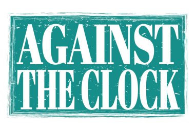 SAAT YAKINDA, mavi grungy mühür işareti üzerine yazılmış kelimeler