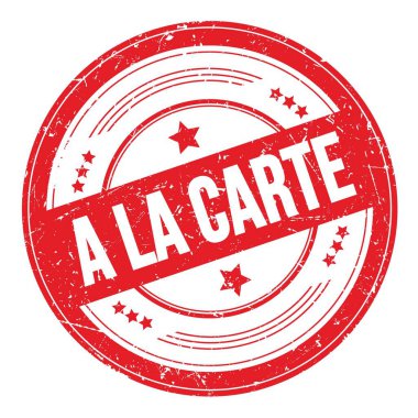 Kırmızı yuvarlak, çirkin desen damgalı LA CARTE metni.