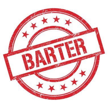 Kırmızı yuvarlak vintage kauçuk damga üzerine yazılmış BARTER metni.