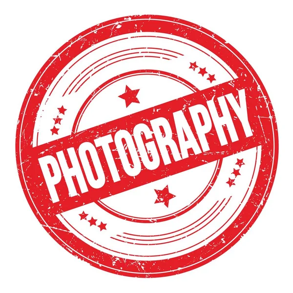 Teks Photography Pada Stempel Tekstur Merah Bulat Dan Kasar — Stok Foto