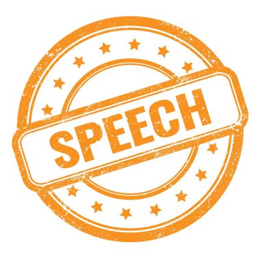 Turuncu grungy vintage lastik damga üzerine SPEECH metin.
