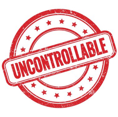 Kırmızı, eski, pasaklı, yuvarlak kauçuk damgalı Kontrol Edilemez metin.