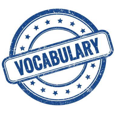 Mavi vintage grungy yuvarlak kauçuk damga üzerine VOCABULARY metin.