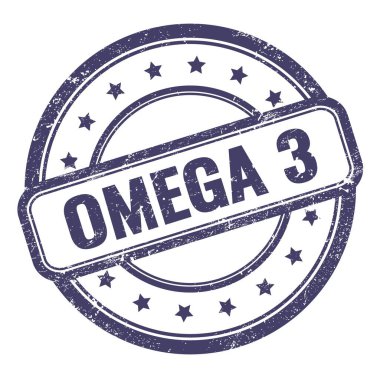 OMEGA 3 metin çivit mavisi grungy vintage yuvarlak kauçuk damga.