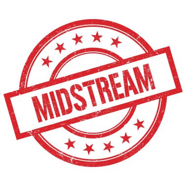 MIDSTREAM metin kırmızı yuvarlak vintage kauçuk damga üzerine yazılmış.