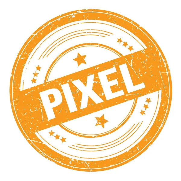 Pixel Text Auf Orangefarbenem Rundem Grundigem Texturstempel — Stockfoto