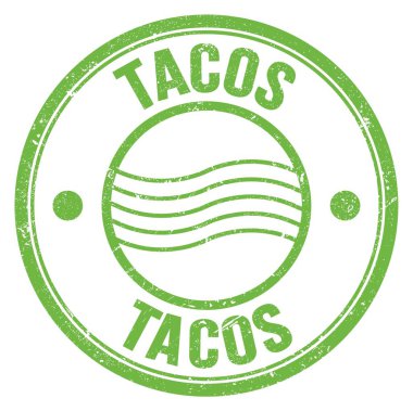 Yeşil yuvarlak posta pulu işareti üzerine TACOS kelimesi yazıldı
