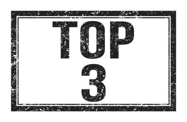 TOP 3, siyah dikdörtgen mühür işareti üzerine yazılmış kelimeler