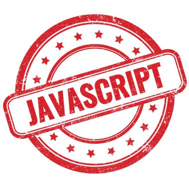 Kırmızı vintage grungy yuvarlak kauçuk damga üzerine JAVASCRIPT metin.