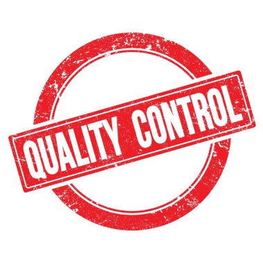 Kırmızı grungy yuvarlak vintage pul üzerinde kalite kontrol metni.