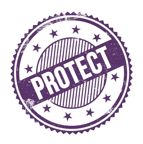 Текст Protect Написаний Фіолетовому Індиго Гранжеві Зигзагоподібні Межі Круглої Марки — стокове фото