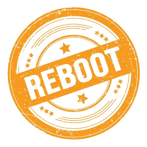 Reboot Text Auf Orangefarbenem Rundem Grungy Textur Stempel — Stockfoto