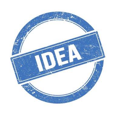Mavi grungy round vintage pulu üzerinde IDEA metni.