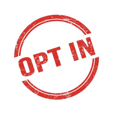 OPT IN metin kırmızı grungy vintage yuvarlak pul üzerine yazılmış.