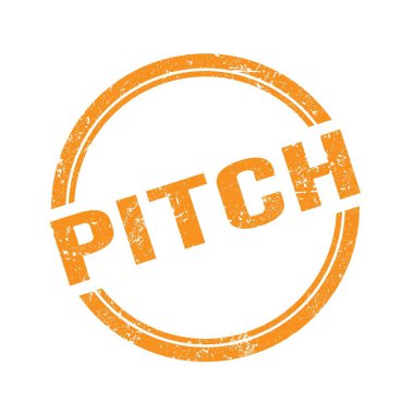 Turuncu grungy vintage yuvarlak pulla yazılmış PITCH metni.